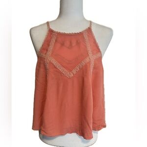Solemio orange coral flowy strappy tank top halter with side ties small